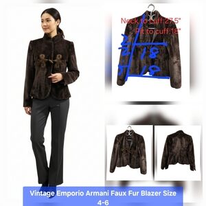 Vintage Emporio Armani Faux Fur Blazer Size 4-6